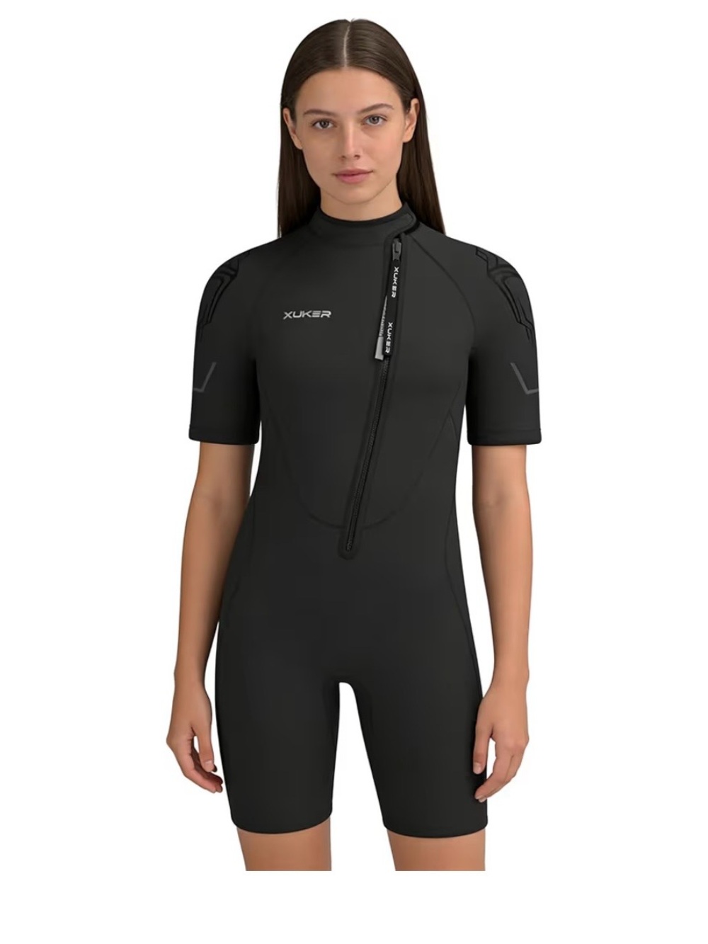 Women Black Shorty Wetsuit - Front Zip Swim Suit Size L